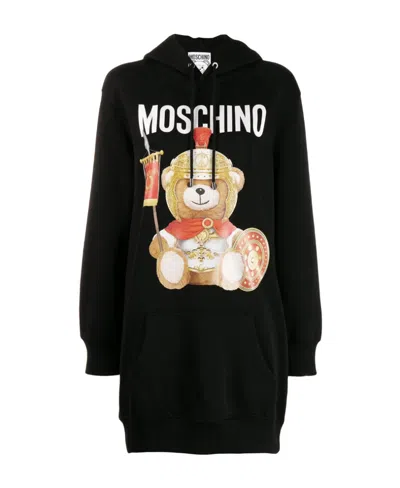 Moschino Logo Printed Long-style Sweater In Black