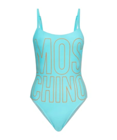 Moschino Logo Printed One Piece Swimsuit In Blue