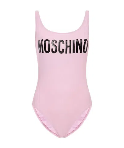 Moschino Logo Printed One-piece Swimsuit In Pink