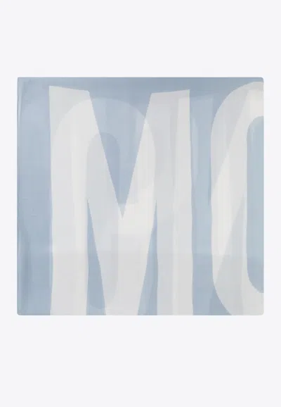 Moschino Logo-printed Rectangular Scarf In Blue