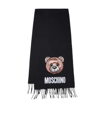 Moschino Logo Printed Scarf In Black