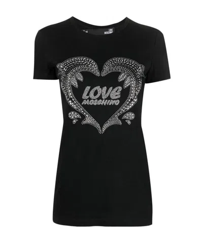 Moschino Logo Printed Short Sleeved T-shirt In Black