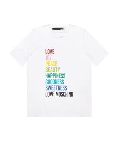 Moschino Logo Printed Short Sleeved T-shirt In White