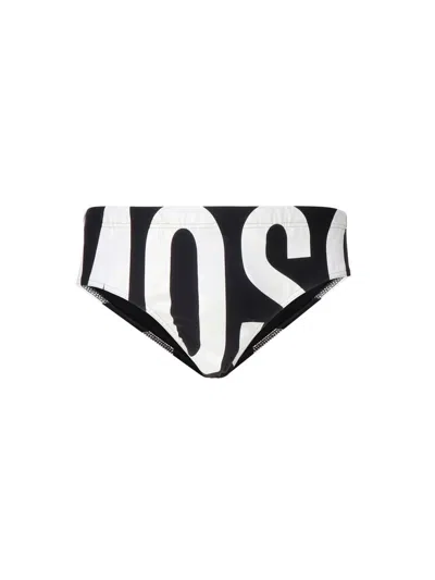 Moschino Logo Polyester-blend Swim Briefs In Black