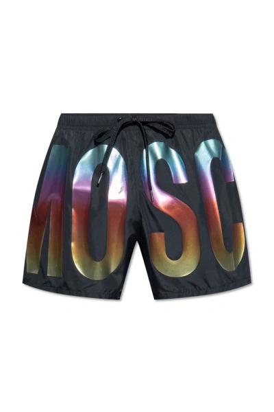 Moschino Logo Printed Swimming Shorts In Nero E Rosa