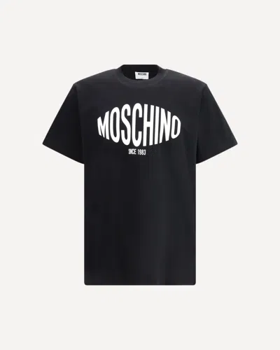 Moschino White Curved Logo Relaxed Cotton T-shirt In Black