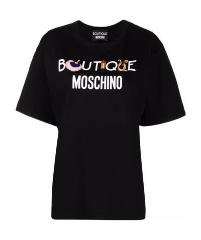 Moschino Logo Printed T-shirt In Black