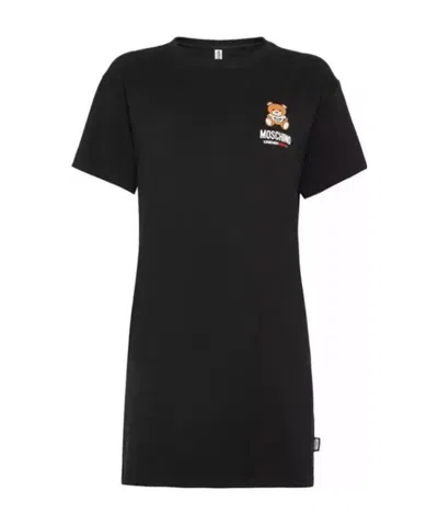 Moschino Logo Printed T-shirt Dress In Black