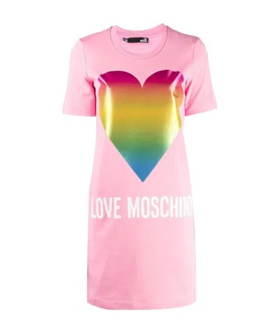 Moschino Logo Printed T-shirt Dress In Pink