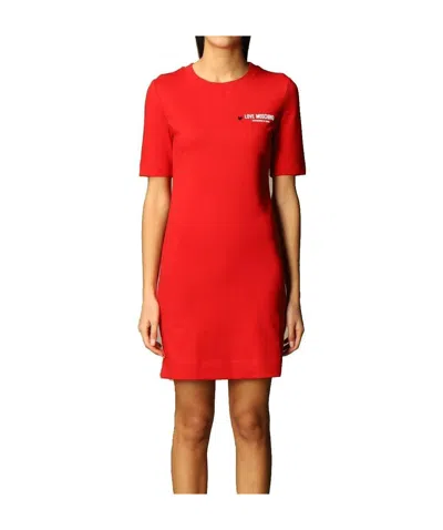 Moschino Logo Printed T-shirt Dress In Red