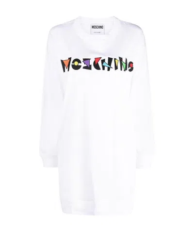 Moschino Logo Printed T-shirt Dress In White
