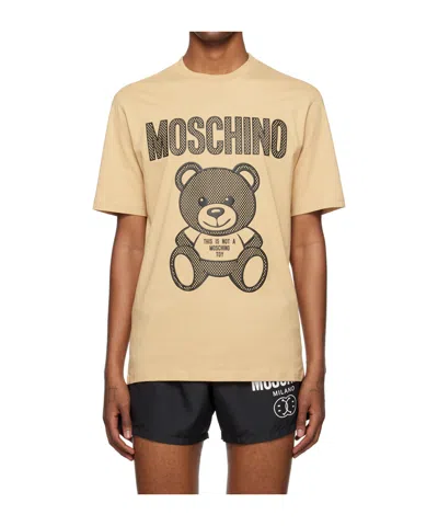 Moschino Beige Teddy Mesh T-shirt In V1148 Fantasy Print