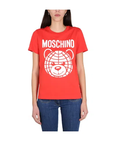 Moschino Logo Printed T-shirt In Orange