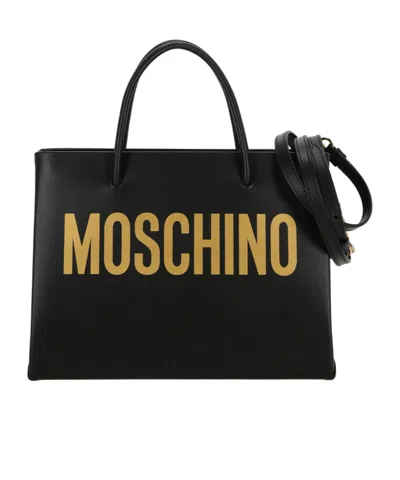 Moschino Logo Printed Tote Bag In Black