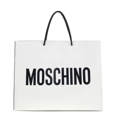 Moschino Logo Printed Tote Bag In White