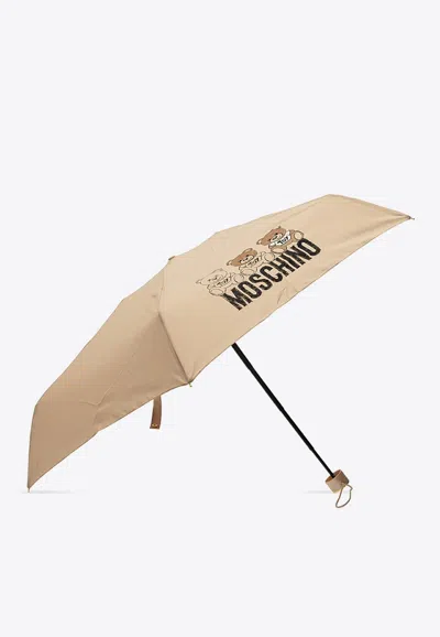 Moschino Logo-printed Umbrella In Beige