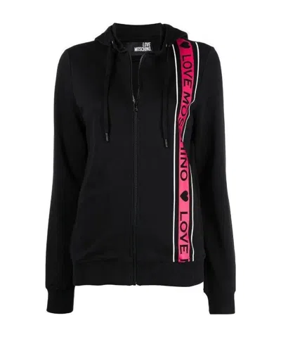Moschino Logo Printed Zipper Casual Jacket In Black