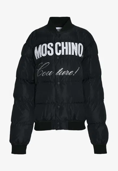 Moschino Logo Puffer Jacket In Tech Fabric In Black