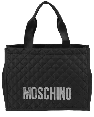 Moschino Logo Quilted Tote In Black
