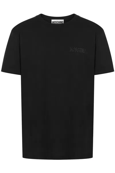 Moschino Logo-raised Cotton T-shirt In Black