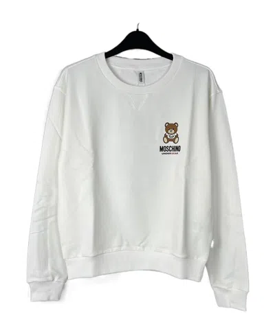Moschino Logo Round Neck Hoodie In White