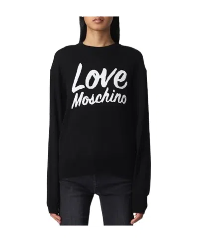 Moschino Logo Round Neck Sweater In Black