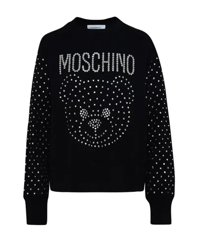 Moschino Logo Round-necked Sweater In Black
