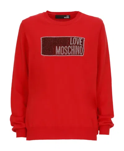 Moschino Logo Round-necked Sweater In Brown