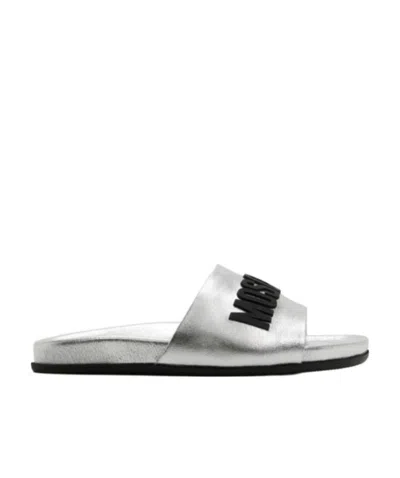 Moschino Logo Sandals In Gray