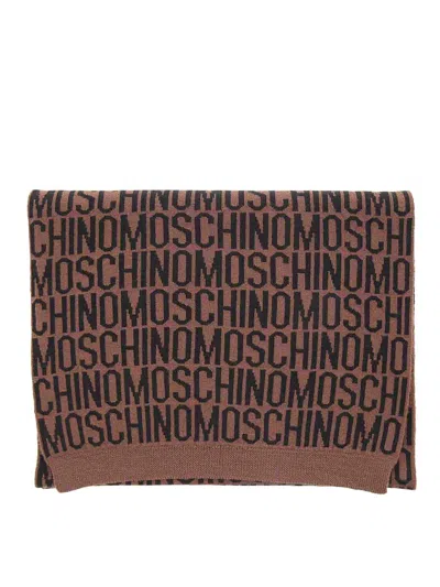 Moschino Logo Scarf In Brown