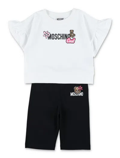 Moschino Logo Short Sleeve Crew Neck T-shirt And Logo Shorts Set In White