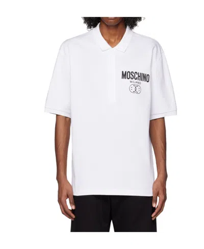 Moschino Logo Short-sleeved Polo Shirt In White