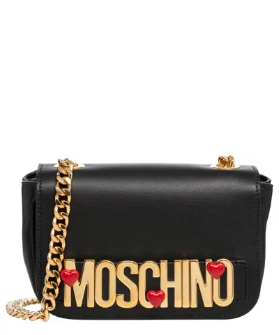 Moschino Logo Shoulder Bag In Black