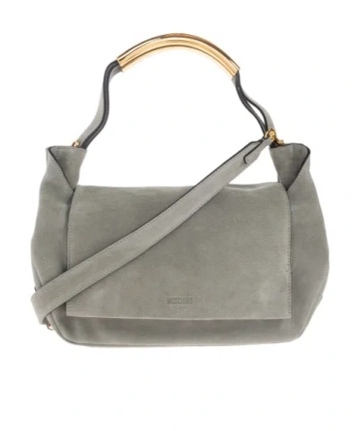 Moschino Logo Shoulder Bag In Gray