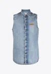 Moschino Logo Sleeveless Denim Shirt