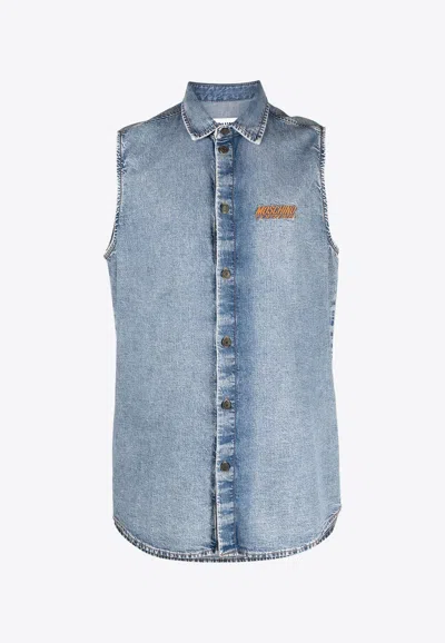 Moschino Logo Sleeveless Denim Shirt