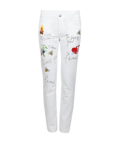Moschino Logo Slim Casual Pants In White