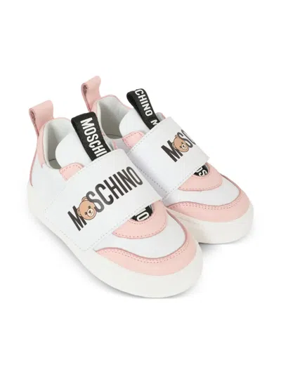 Moschino Kids' Logo-strap Leather Trainers In Pink