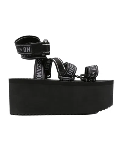 Moschino Logo-strap Platform Sandals In Black