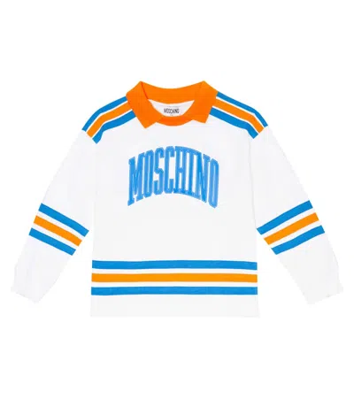 Moschino Kids' Logo Striped Cotton Sweatshirt In Optical White