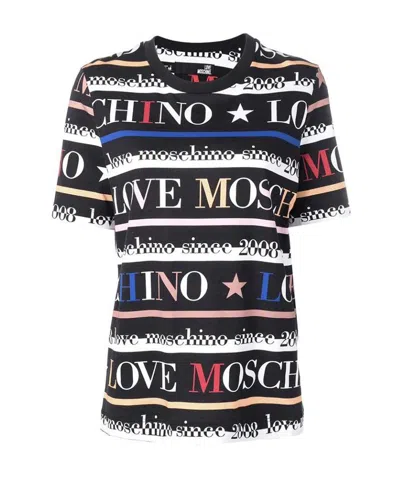Moschino Logo Striped Printed T-shirt In Black