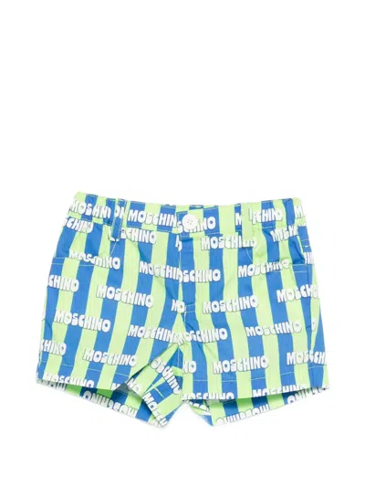 Moschino Babies' Logo Striped Shorts In Blue