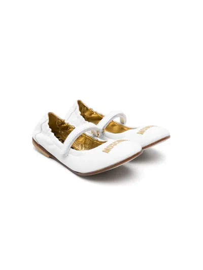 Moschino Kids' Logo-studded Ballerina Shoes In White
