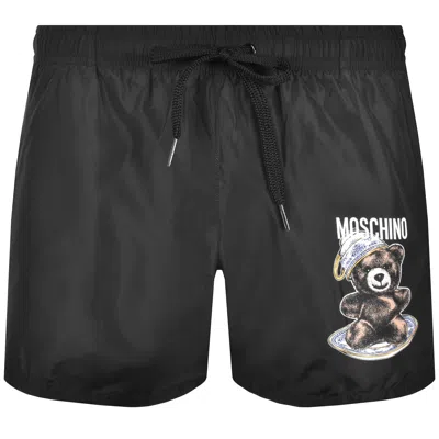 Moschino Logo Swim Shorts Black In Gold