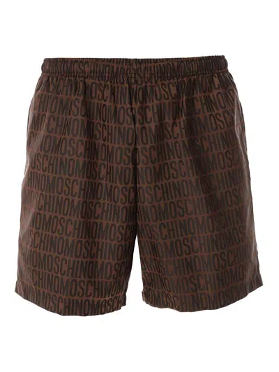 Moschino Logo Swimsuit In Brown