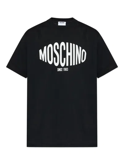 Moschino Crew Neck Cotton T Shirt Short Sleeves In Black