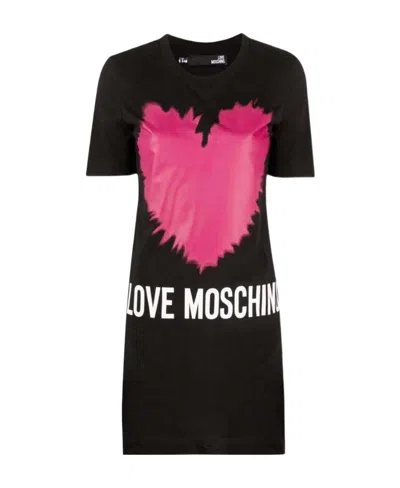Moschino Logo T-shirt Dress In Black