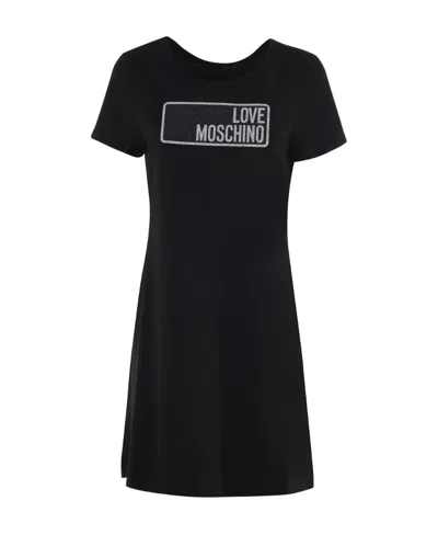 Moschino Logo T-shirt Dress In Black