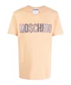 Moschino Organic Cotton Crew Neck T-shirt With Logo Patch In Nude