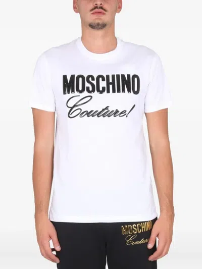 Moschino Crewneck T-shirt With Front Logo And Necklace Detail In White